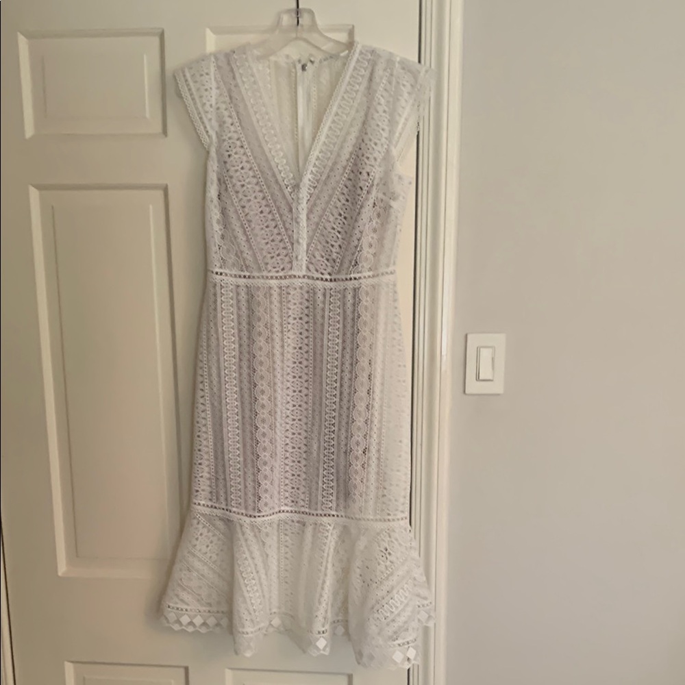 Elie Tahari White Lace Midi Dress